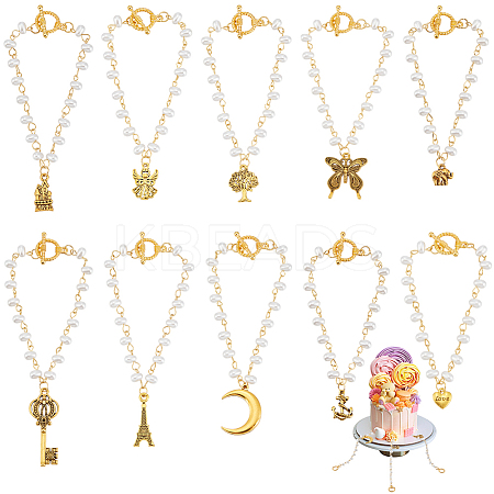 10Pcs ABS Plastic Imitation Pearl & Alloy Enamel Pendant Decorations HJEW-BC00078-1