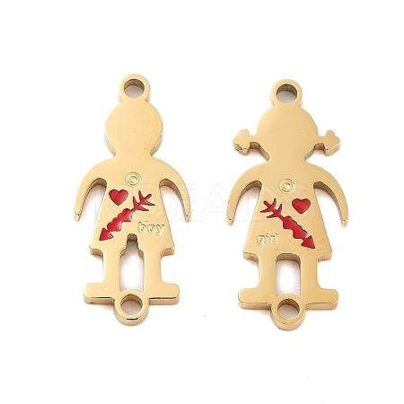 Valentine's Day Ion Plating(IP) 304 Stainless Steel FireBrick Enamel Boy Girl Connector Charms STAS-Z078-16G-1