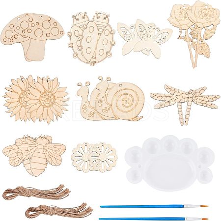 90Pcs 9 Styles Wood Cutouts Ornaments WOOD-NB0005-15-1