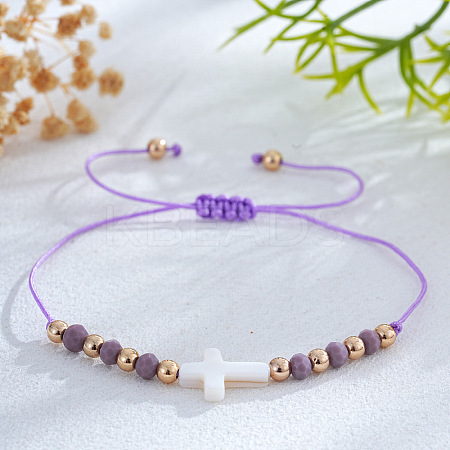 Adjustable Glass & Brass Beads Braided Bead Bracelets KF3798-5-1