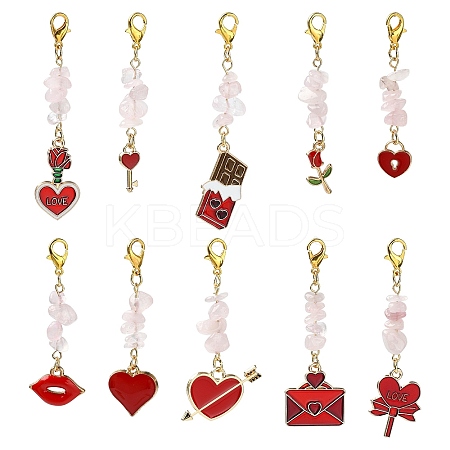 10Pcs Valentine's Day Theme Alloy Enamel Pendant Decorations HJEW-CJD00004-1