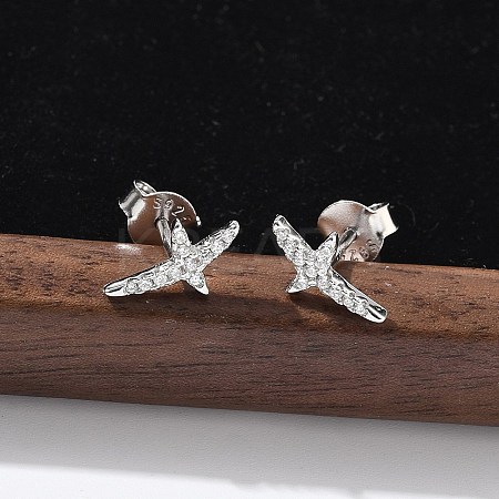 925 Sterling Silver Clear Cubic Zirconia Stud Earrings EJEW-Q032-01D-P-1