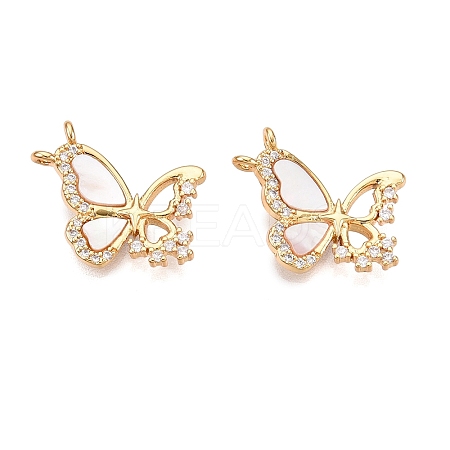 Brass Micro Pave Cubic Zirconia with Shell Pendants KK-T070-36G-1