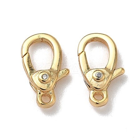 Flat Round Brass Micro Pave Clear Cubic Zirconia Lobster Claw Clasps KK-Z136-22G-01-1
