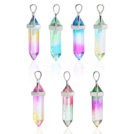 14Pcs 7 Colors Faceted Bullet Glass Pointed Pendants GLAA-CJ0001-71-1
