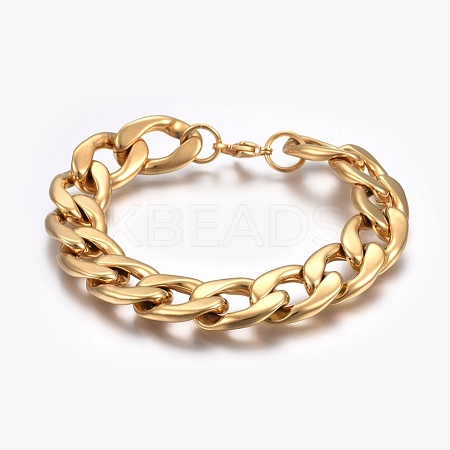 Ion Plating(IP) 304 Stainless Steel Curb Chain Bracelets BJEW-L634-05D-G-1