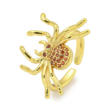 Rack Plating Brass Micro Pave Cubic Zirconia Spider Open Cuff Rings for Women RJEW-I104-24G-1