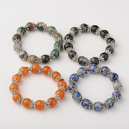 Natural Gemstone Round Bead Stretch Bracelets BJEW-JB01506-1