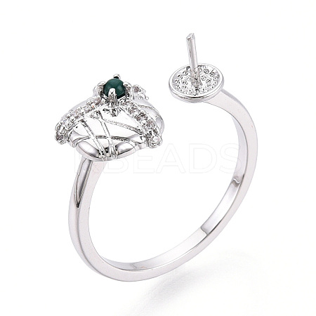 Gift Box Shape Brass Micro Pave Clear Cubic Zirconia & Glass Cuff Ring Settings KK-T076-44P-1