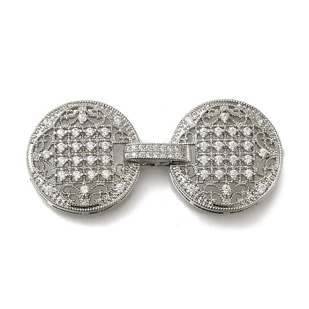 Rack Plating Flat Round Brass Micro Pave Clear Cubic Zirconia Fold Over Clasps KK-H512-08P-1