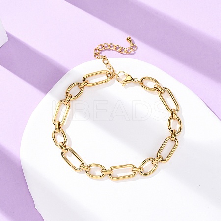 304 Stainless Steel Oval Link Chain Anklets AJEW-A057-12G-1