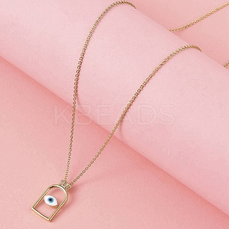 Arch with Evil Eye Brass Enamel Pendant Necklaces NJEW-H051-02G-1