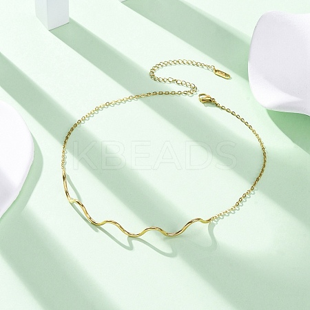 304 Stainless Steel Wave Shape Link Chain Necklaces for Women NJEW-S439-08G-1
