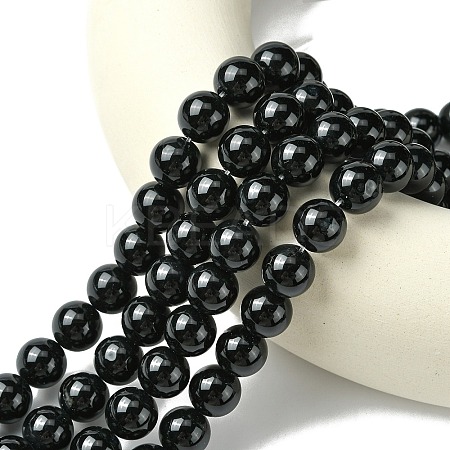 Natural Black Onyx Round Beads Strand G-L087-12mm-01-1