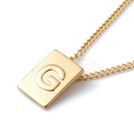 Stainless Steel Initial Letter Rectangle Pendant Necklace for Men Women NJEW-E090-01G-07-1