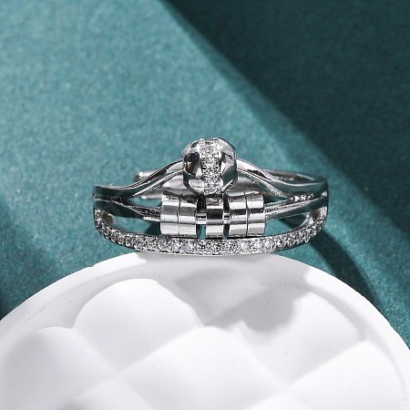 Brass Micro Pave Clear Cubic Zirconia Finger Rings for Women Ease Anxiety RJEW-S624-05P-01-1