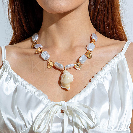 Resin Shell Pendant Alloy & Imitation Pearl Beaded Necklaces for Women FS-WG73E93-09-1