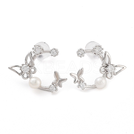 Butterfly Rhodium Plated 925 Sterling Silver Studs Earrings STER-Z009-03P-1