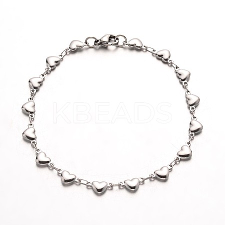 304 Stainless Steel Heart Link Bracelets BJEW-M121-03P-1