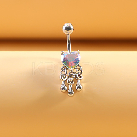 316L Surgical Stainless Steel Colorful Cubic Zirconia Heart Curved Barbell Dangle Belly Rings WG4CABC-04-1