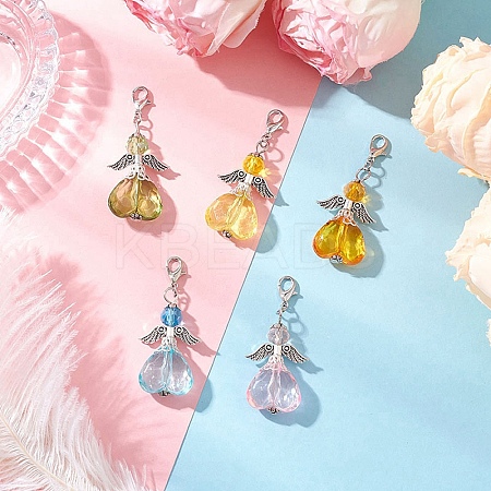 5Pcs Heart Angel Glass & Acrylic Pendant Decorations HJEW-JM03755-1
