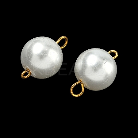 Baking Paint Pearlized Glass Pearl Round Connector Charms PALLOY-PH01725-1