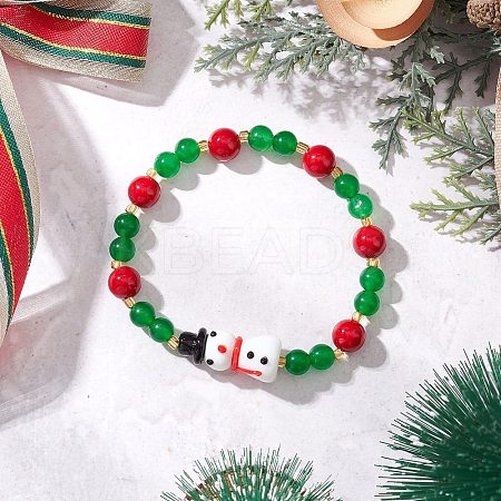 Natural Dyed Mashan Jade Gemstone Beaded Stretch Bracelets BJEW-MZ00193-1