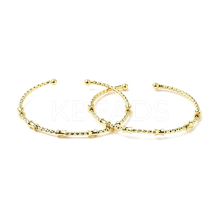 Rack Plating Brass Drum Beaded Open Cuff Bangle for Women BJEW-E073-07G-1