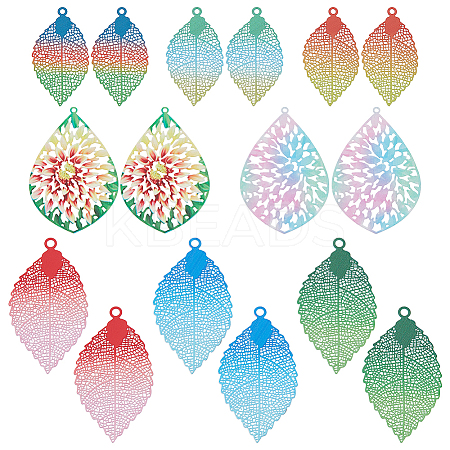 16Pcs 8 Colors 201 Stainless Steel Etched Metal Embellishments Pendants STAS-PH0007-19-1