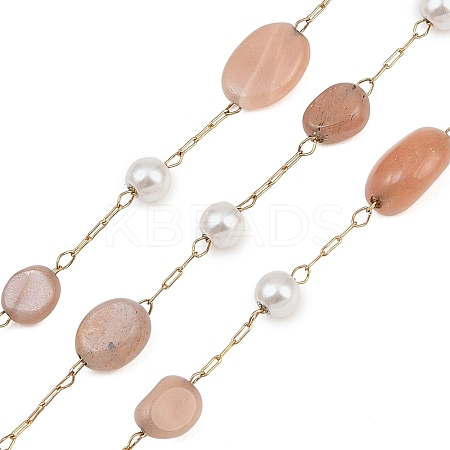 Natural Sunstone Nuggets & 316 Stainless Steel Handmade Link Chains CHS-K021-14G-18-1
