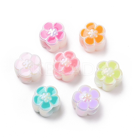 UV Plating Rainbow Iridescent Acrylic European Beads X-SACR-E009-40-1