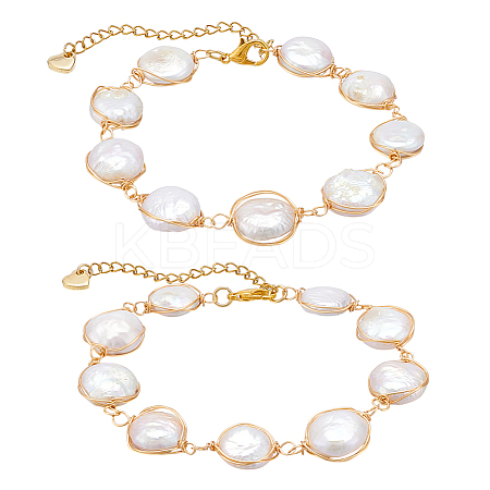 2Pcs Natural Keshi Pearl Link Bracelets for Women BJEW-UN00016-1
