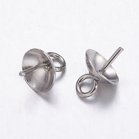 304 Stainless Steel Cup Pearl Peg Bails Pin Pendants STAS-K146-001-3mm-1