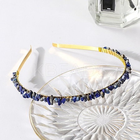 Wire Wrapped Natural Lapis Lazuli Chip Hair Bands PW-WG27230-15-1