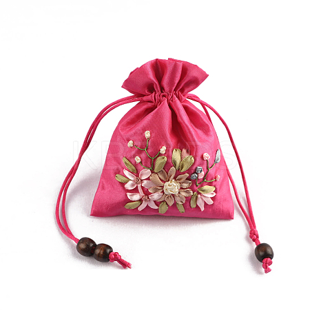 Flower Pattern Satin Jewelry Packing Pouches PW-WG90050-07-1