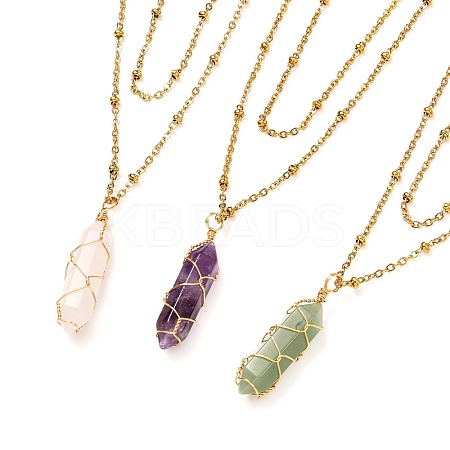 Bullet Natural Gemstone Pendant Necklaces Set for Girl Women NJEW-JN03670-1