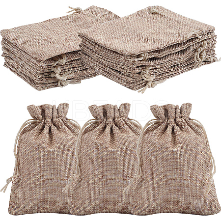 Polyester Imitation Burlap Packing Pouches Drawstring Bags ABAG-BBC0001-02B-01-1