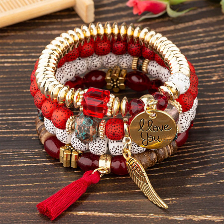 Boho Style Wood Beaded Stretch Bracelet Sets for Women WGE3C3B-49-1