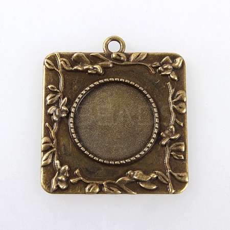 Vintage Tibetan Style Alloy Square Carved Branch Pendant Cabochon Bezel Settings TIBEP-M018-17AB-NF-1