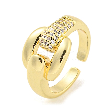 Brass Micro Pave Cubic Zirconia Open Cuff Ring LS-AJEW-U003-06G-1