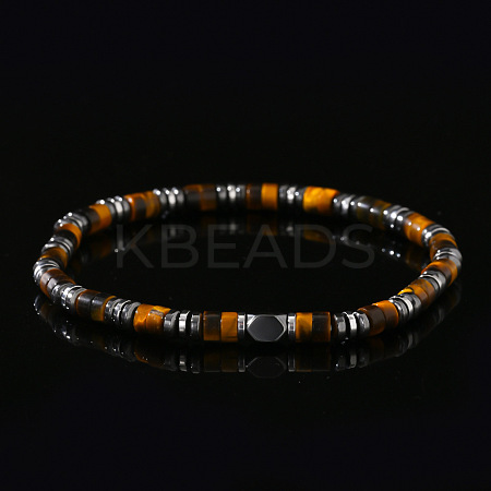 Natural Yellow Tiger Eye Beads Stretch Bracelet for Men IN5542-1