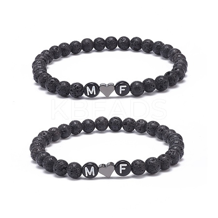 2Pcs Natural Lava Rock Stretch Bracelets Set BJEW-JB08673-01-1