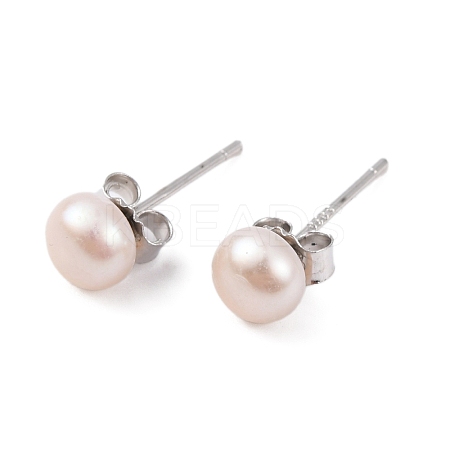 Natural Pearl Round Bead Stud Earrings EJEW-E298-01B-01P-1