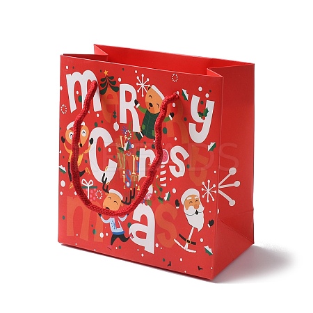 Christmas Santa Claus Print Paper Gift Bags with Nylon Cord Handle CARB-K003-01C-01-1