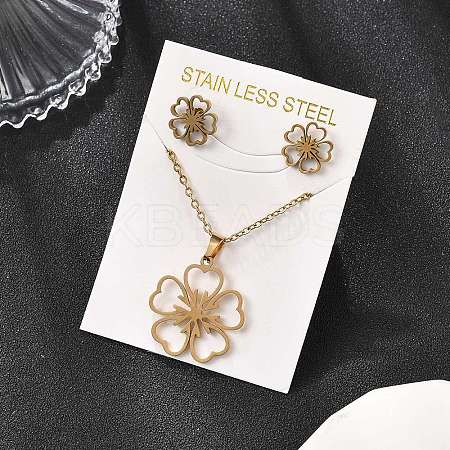Flower 201 Stainless Steel Pendant Necklaces & Stud Earrings Sets for Women SJEW-Q025-04G-1