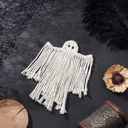 Woven Macrame Cotton Ghost Pendant Decorations HJEW-JM03750-1