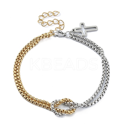 304 Stainless Steel Hollow Cross Charm Bracelet with Double Layer Box Chains LS-BJEW-A002-01-1