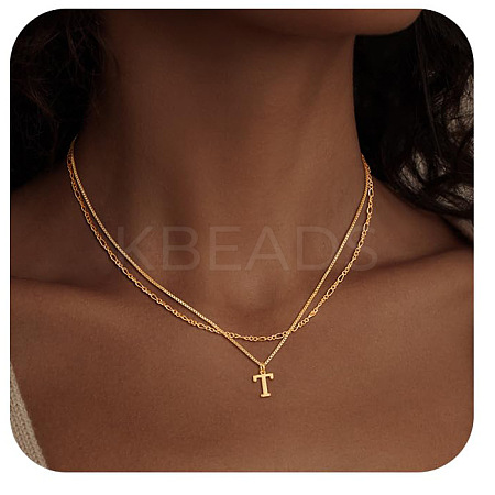 Alloy Initial Pendant Double Layer Necklaces for Women Men WG365C5-20-1