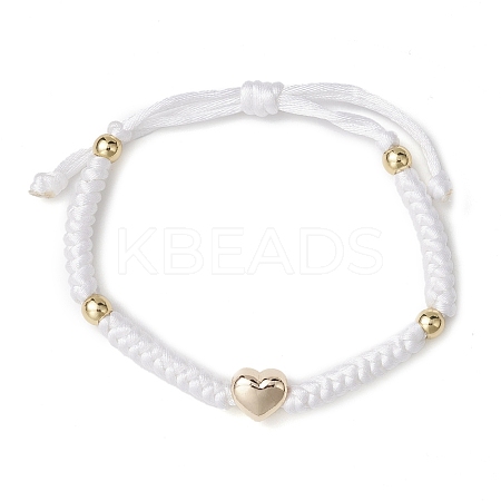 Adjustable Brass Heart & Nylon Braided Bead Bracelets for Women Men BJEW-JB10696-1