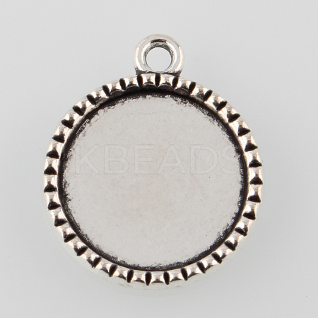 Tibetan Style Alloy Flat Round Pendant Cabochon Settings X-TIBEP-M022-39AS-1